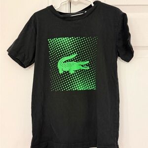 LACOSTE Kids Black Tee with Green Crocodile